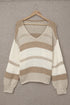 V-Neck Knitted Lantern Sleeve Pullover Sweater